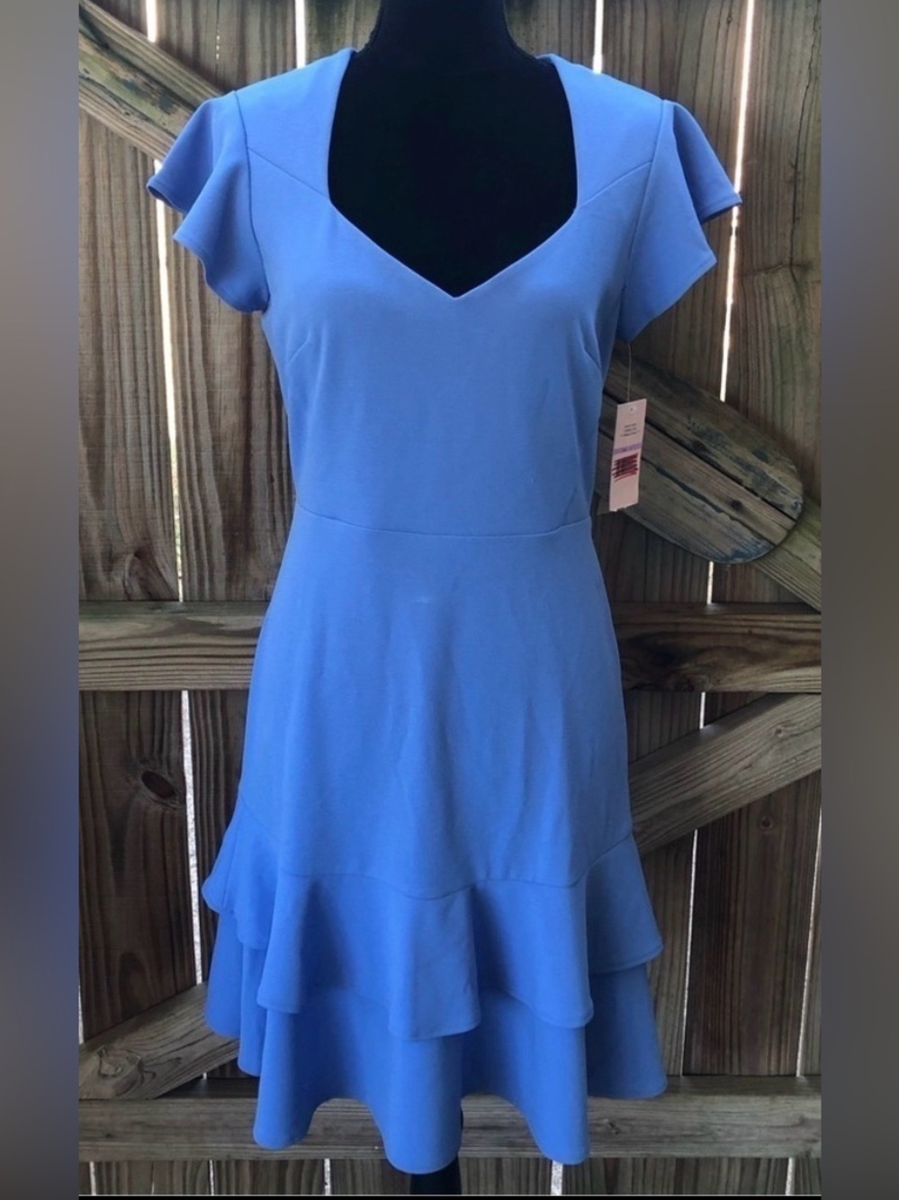Nanette Lepore Spring Fling Blue Turkish Seas Short Sleeve Ruffle Hem Dress Sz 6